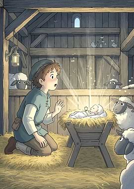 Nativity Scene with Boy and Sheep