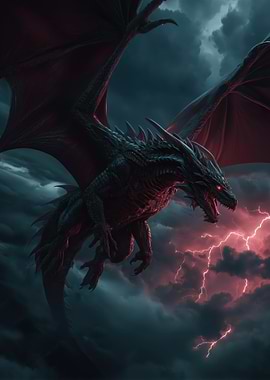 Dragon in Stormy Sky