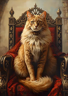 Regal Cat on Throne Portrait