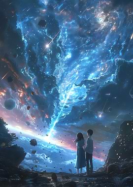 Couple Gazing at Cosmic Sky