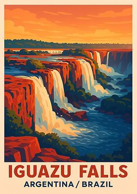 Iguazu Falls Argentina Brazil Travel Poster