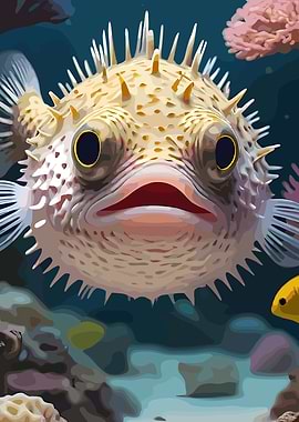 Pufferfish Portrait in Ocean Scene