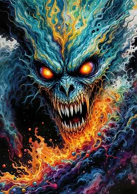 Fiery Monster Face Digital Art