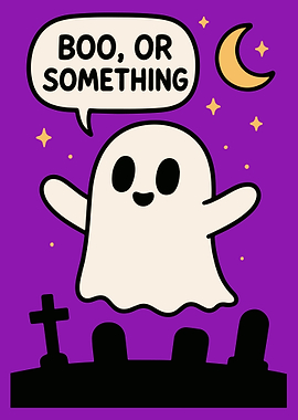 Cute Halloween Ghost with Graveyard Scene