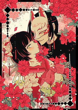 Anime Couple with Kitsune Mask