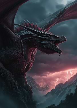 Dragon in Stormy Mountain Landscape