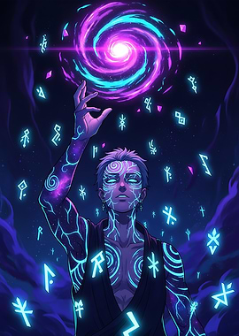 Mystic Figure with Galaxy and Runes