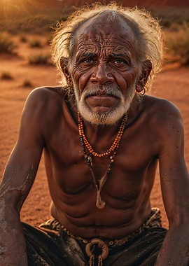 Elderly Man in Desert Landscape Portrait