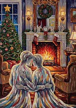 Cozy Christmas Embrace by the Fireplace