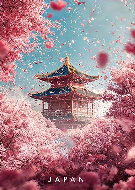 Japanese temple with sakura