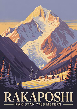 Rakaposhi Mountain Pakistan Travel Poster Art