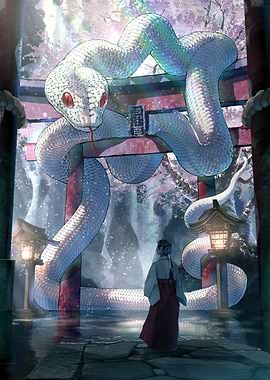 Giant White Snake at Torii Gate