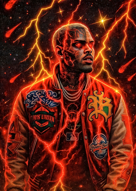 Chris Brown in Fiery Digital Art