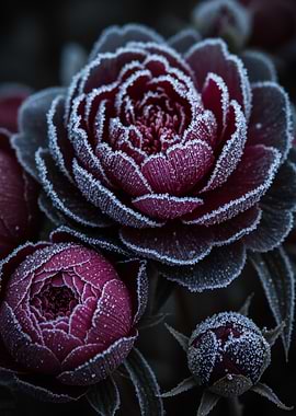 Frosty Red Peonies