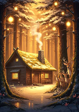 Winter Cabin in the Woods