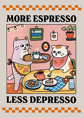 More Espresso Less Depresso Cat Art