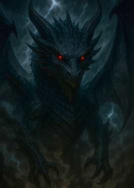 Dark Dragon with Red Eyes
