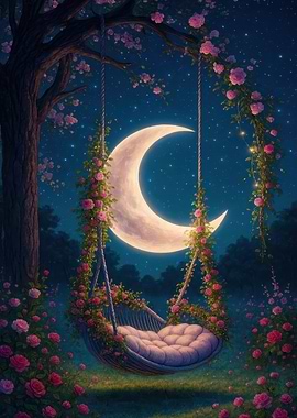 Moonlit Swing with Roses