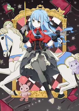 Anime Girl on Carousel with Stuffed Animals