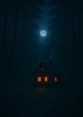 Cabin in the Woods at Night