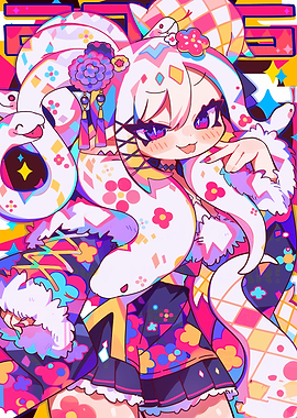 Colorful Anime Girl with Snake Headdress