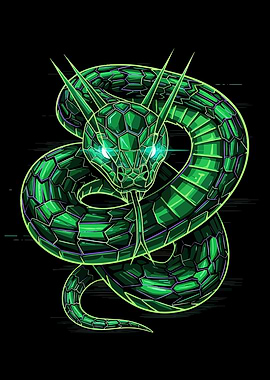 Green Geometric Snake on Black Background