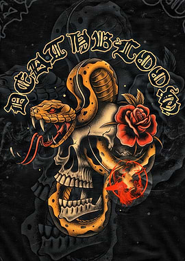 Skull, Snake, and Rose Illustration