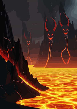 Hellscape with Lava and Demon Figures