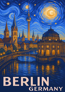 Berlin Germany Starry Night Style Painting