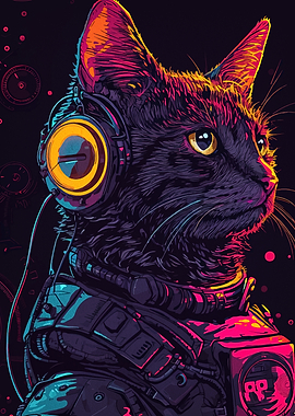 Cyberpunk Cat with Headphones