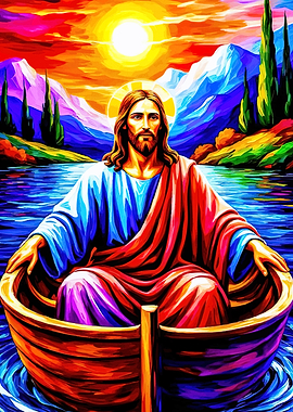 Jesus in Boat Colorful