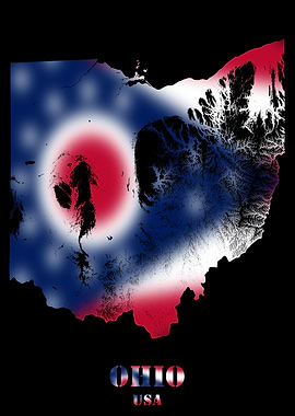 Ohio USA Topographic Contour Relief Map blending terrain features into its emblematic colorful flag