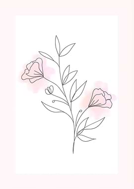 Floral Line Art with Pink Accents