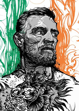 Conor McGregor Illustration with Irish Flag