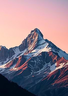 Snowy Mountain Peak at Sunset Nature