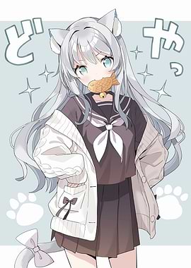 Anime Girl with Cat Ears and Taiyaki