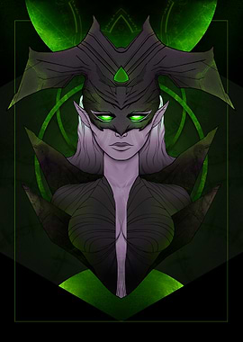 Dark Elf Portrait with Green Accents