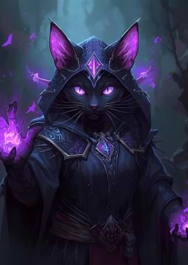 Mystical Cat Wizard with Purple Magic