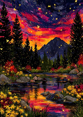 Enchanted Forest River at Sunset