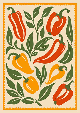 Peppers and Leaves Pattern Illustration