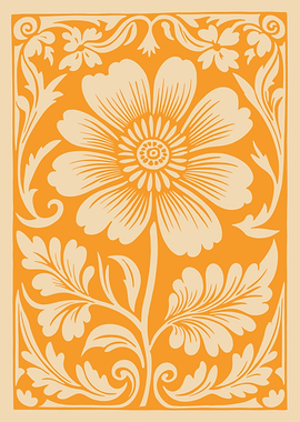 Floral Ornament in Orange and Beige