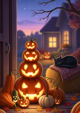 Cozy Pumpkin Stack: Farmhouse Halloween Night