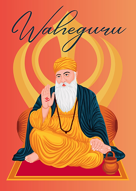 Waheguru Illustration with Guru Nanak Dev