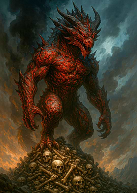Red Dragon atop Skull Pile