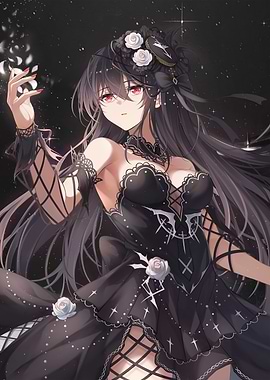 Anime Girl in Black Gothic Dress