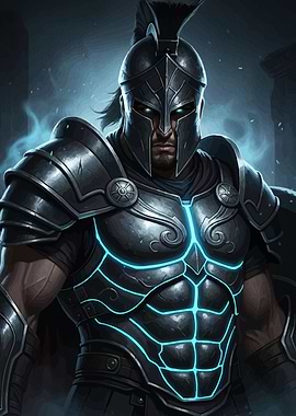 Futuristic Spartan Warrior Glowing Armor