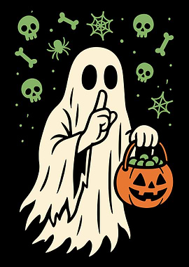 Halloween Ghost with Pumpkin Bucket