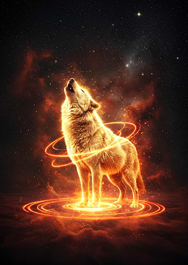 Glowing Wolf Howling in the Night