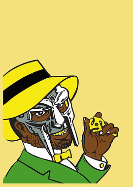 MF DOOM Illustration with Yellow Accents