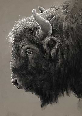 Monochrome Bison Portrait